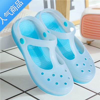 SUNTEK[软底软面]洞洞鞋果冻鞋凉鞋女平底沙滩鞋软底防滑包头拖鞋女