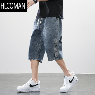 HLCOMAN夏季薄款大码七分裤牛仔短裤男款加肥加大男装7分裤中裤胖子马裤