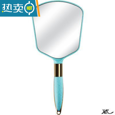 敬平欧式手持化妆镜便携镜子家用小型手拿手柄式高端女美容院高级感 欧式方形-湖蓝便携式用镜