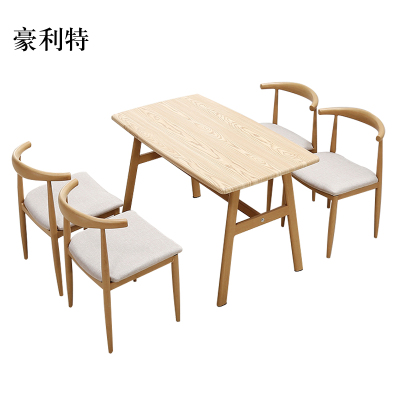 豪利特新中式餐桌食堂简约现代商用卡座桌子橡胶木4人桌1200*600*750