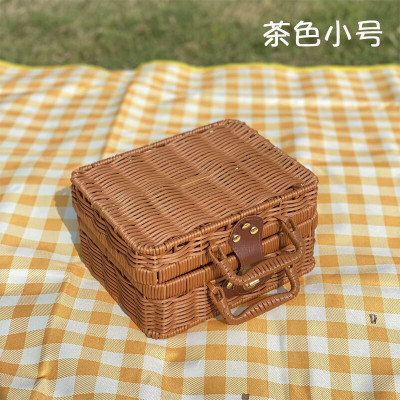 手工仿藤编手提箱复古收纳箱野餐篮储物行李箱拍摄道具伴手礼品盒