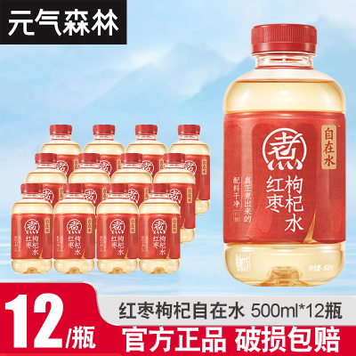 元气森林自在水500ml*12瓶整箱红枣枸杞水轻泡煮无糖植物饮料