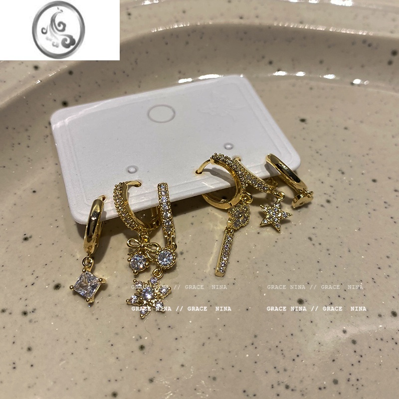 JiMi星河月海~镶钻耳扣套装小巧耳环2023年新款潮耳坠百搭耳钉耳饰女