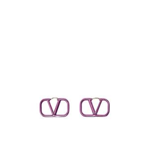 华伦天奴(Valentino)女士潮流徽标耳环时尚百搭配饰金属质感耳钉 紫色