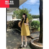 YIBUSHENG甜美减龄飞飞袖别致连衣裙女季2024新款黄色短裙宽松显瘦A字裙