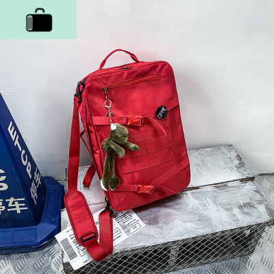 男士潮牌书包女韩版高中大学生大容量背包帆布旅行包男多用双肩包NEW LAKE 红色+青蛙挂件收藏宝贝送5徽章