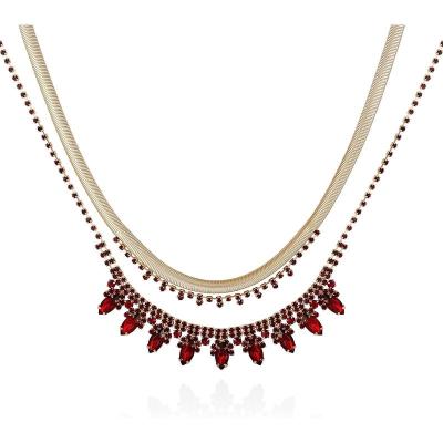 GUESS女款双层撞色蛇链镶钻时尚项链短款锁骨链配长款可调节链