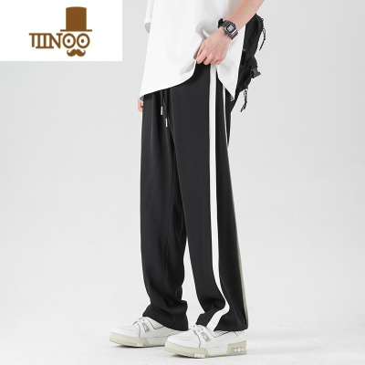 YANXU美式侧边拼接冰丝西裤男女夏季潮牌宽松凉感休闲裤垂感直筒阔腿裤