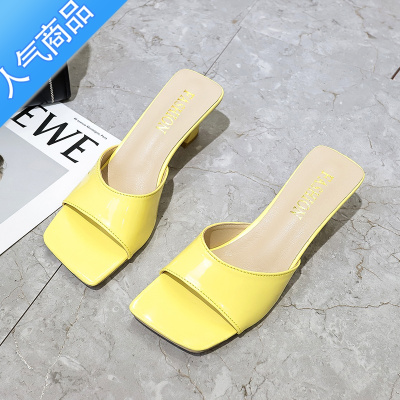 SUNTEK网红凉拖鞋女外穿2023新款韩版学生百搭露趾粗跟高跟一字拖女夏季