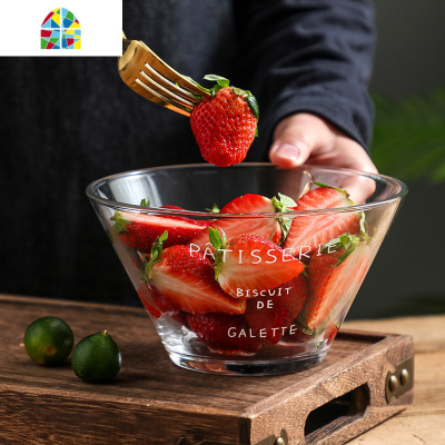 透明玻璃碗北欧风网红餐具ins沙拉碗家用单个水果碗创意法文字母 FENGHOU 锤目纹沙拉碗-紫的