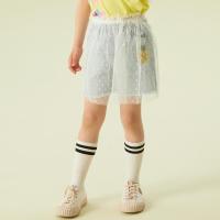 [2件2折价:35]moomoo童装女童中短裤夏季新款洋气休闲女童拼网纱牛仔短裤