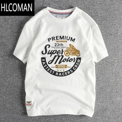 HLCOMAN2024年新款短袖摩托机车美式复古T恤男 磨毛舒适柔软圆领半袖