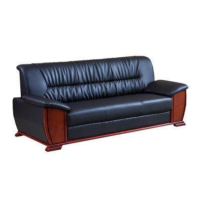 晋舰 办公沙发老板皮沙发商务会客接待会议沙发组合 头层黑牛皮三人位