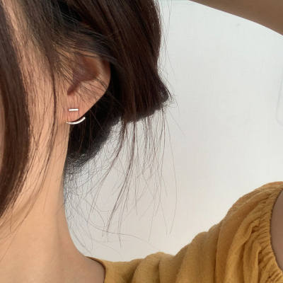 设计感一字后挂925纯银耳钉简约女小巧精致小众复古气质耳饰送女朋友老婆情人节七夕生日礼物