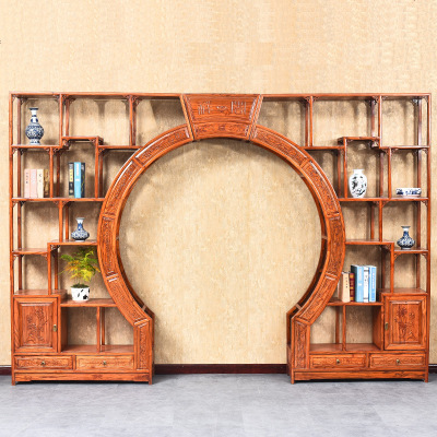 仿古家具月洞多宝阁博古架中式实木隔断古董置物架月亮圆定制