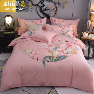 网红款婚庆棉四件套棉床单被套公主风结婚床上用品秋冬季家纺 三维工匠