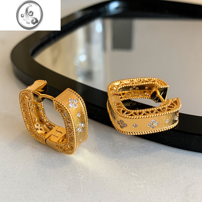 JiMi欧美重工金色耳环女气质名媛复古小众设计感高级轻奢独特耳扣耳饰