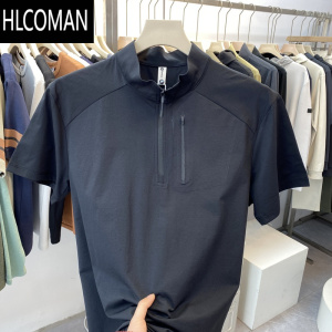 HLCOMAN半拉链高弹速干短袖T恤男款运动户外透气跑步立领休闲上衣5587