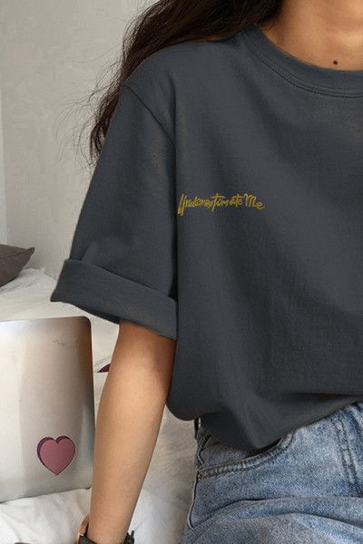 五笔蟹 字母印花圆领短袖T恤女夏装韩国圆领宽松女式衣服女装