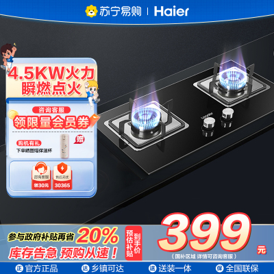海尔智家统帅(leader)燃气灶JZT-QIGL2D 天然气4.5kW大火力台式嵌入式厨房家用双灶灶具双眼灶