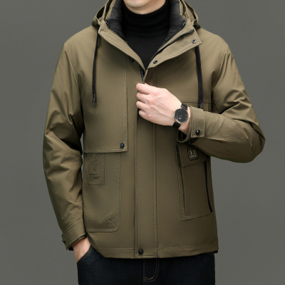 一衣三穿连帽秋冬新款中长羽绒服男士脱卸羽绒内胆防寒休闲羽绒服
