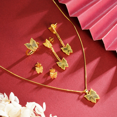 越南沙金蝴蝶耳钉夏季百搭简约高级感耳饰品久不掉色铜镀金饰品送女朋友老婆情人节七夕生日礼物