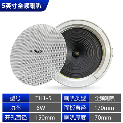 先科6W 6.5英寸全频吸顶喇叭TH1-6吸顶吊顶喇叭天花消防音箱监控定压音响定压功放背景音乐吊顶音响天花嵌入式音箱