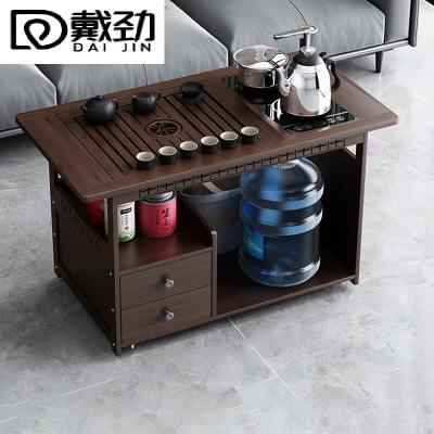 戴劲 移动茶台家用竹木小茶桌烧水壶一体简约现代功夫茶几 全自动+黑陶茶具