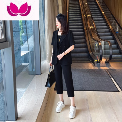 七斓时尚气质西服套装女2023年夏季薄款西装外套高腰七分直筒裤套