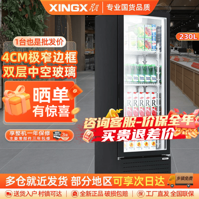 星星(XINGX)LSC-230YPE 230升 立式冰柜 保鲜柜 饮料柜 商用冷藏展示柜 饮料超市商店便利店