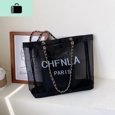 韩版大容量托特包2020新款小众设计时尚洋气购物袋夏天网红单肩包NEW LAKE 黑色女士单肩包