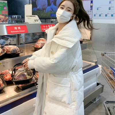 棉服女冬季中长款韩版时尚设计感棉衣过膝长款大翻领棉袄复古外套