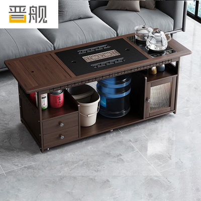 晋舰 移动茶台家用竹木小茶桌烧水壶一体简约现代功夫茶几120长乌金石玻璃全自动电器
