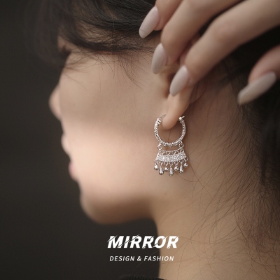 925纯银唐草纹水滴流苏耳环女耳钉耳饰轻奢个性小众设计时尚2025送女朋友老婆情人节七夕生日礼物