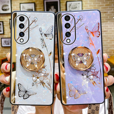 魅爱琳 荣耀70/荣耀70Pro/Pro+手机壳保护套 华为外壳 蝶恋花电镀轻奢镶钻 指环扣全包防摔软潮日韩时尚手机套