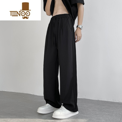 YANXU冰丝休闲西裤男士夏季薄款青少年设计感宽松大码阔腿直筒西装裤子