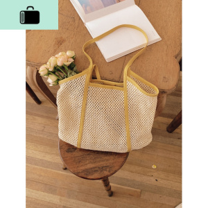 的海 韩版新款简约休闲百搭时尚大容量镂空编字母托特包女NEW LAKE 黄色女士单肩包 黄色