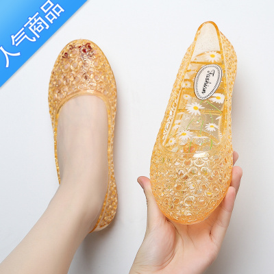 SUNTEK网红水晶果冻镂空凉鞋女夏防滑坡跟妈妈外穿时尚简约包头沙滩单鞋