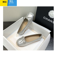 聚范加宽加肥胖mm鞋小香风平底胖脚宽脚单鞋女浅口蝴蝶结一脚蹬豆豆鞋