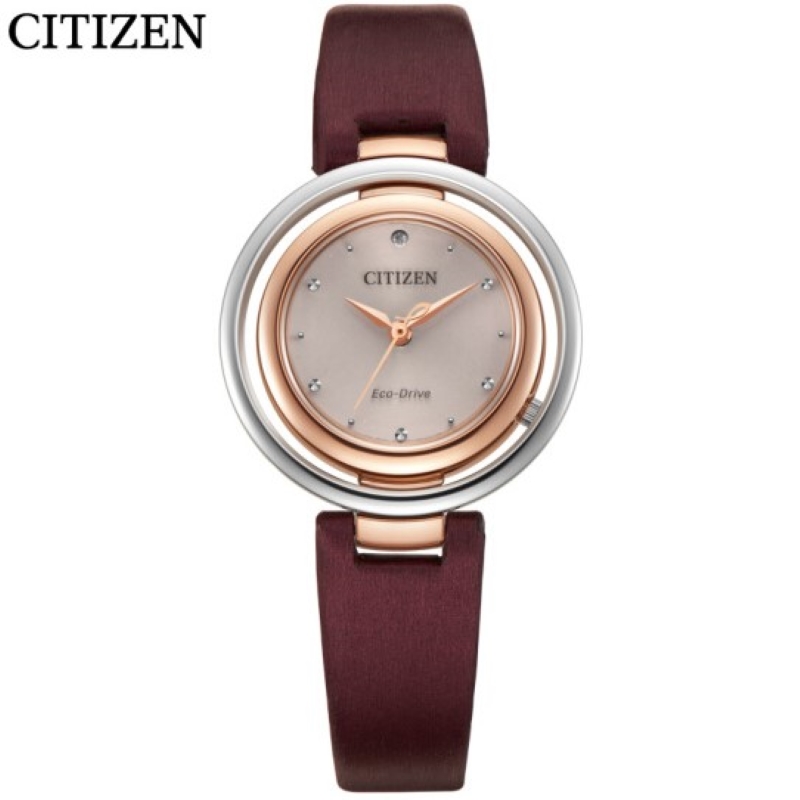 国行 西铁城(citizen)手表光动能绸缎皮表带花语风吟系列时尚女表em