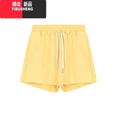 YIBUSHENG设计感卷边休闲运动裤女装季松紧腰抽绳直筒裤阔腿短裤