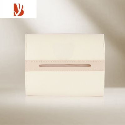 三维工匠车载纸巾盒汽车椅背遮阳板挂式抽纸盒女士车内高级感餐巾收纳挂袋 米色皮革纸巾盒