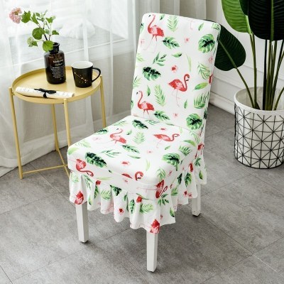 家柏饰(CORATED)弹力椅垫套装餐椅套欧式家用简约通用凳子套餐桌椅子套罩布艺 绿叶火烈鸟(6个装)裙摆+绑绳款