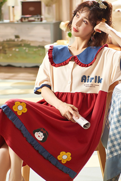 纯棉睡裙女士夏季新款短袖大码宽松可爱卡通全棉家居服睡衣可外穿