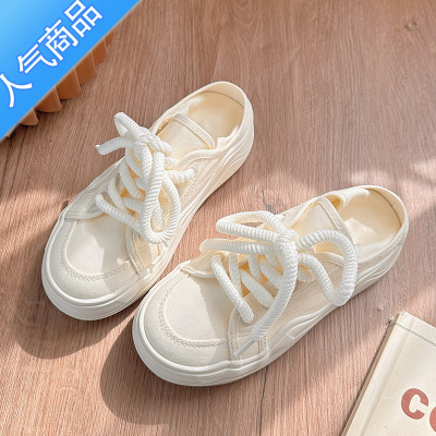 SUNTEK夏季小白鞋女透气鞋2023新款帆布鞋韩系百搭配裙子鞋子懒人一脚蹬