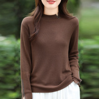 春秋新款精纺羊毛半高领针织衫女镶钻打底衫纯色修身显瘦上衣