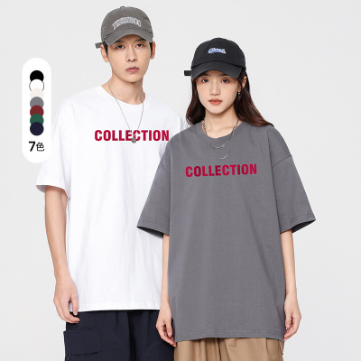 男士纯棉重磅打底衫情侣短袖T恤夏季新款休闲圆领字母印花青少年_686