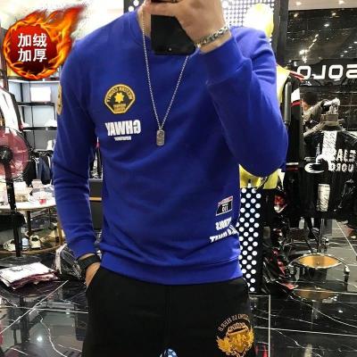 欧洲站2024男士冬季新款加绒加厚打底衫长袖体恤男休闲卫衣男上衣