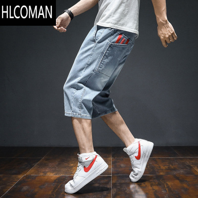 HLCOMAN七分牛仔短裤男夏季薄款潮牌宽松直筒休闲中裤子潮流2025新款马裤