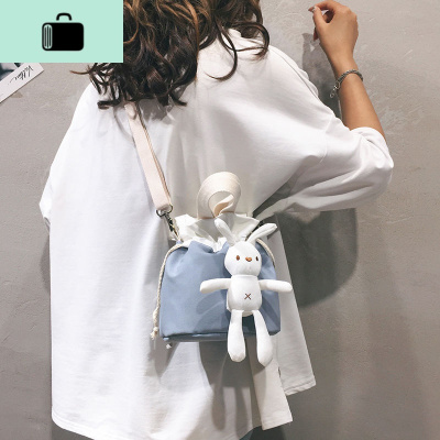 网红可爱水桶小包包女2019新款韩国百搭单肩ins超火帆布女斜挎包NEW LAKE